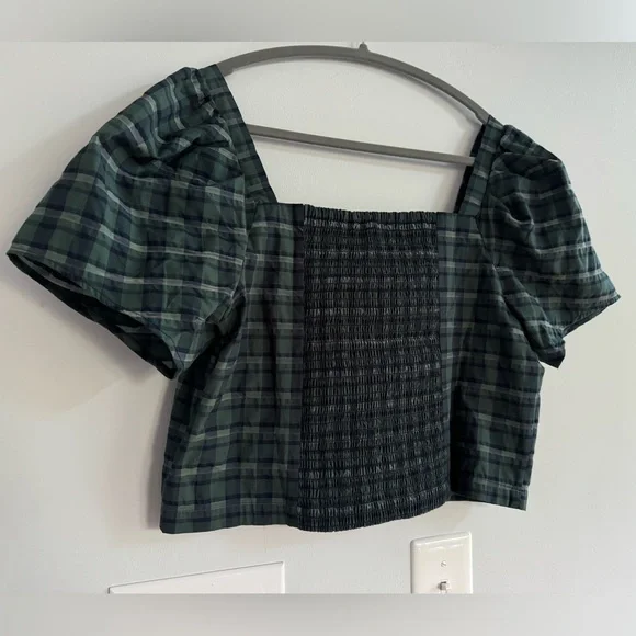 Madewell Hopewell Puff-Sleeve Crop Top in Plaid - Picture 6 of 7